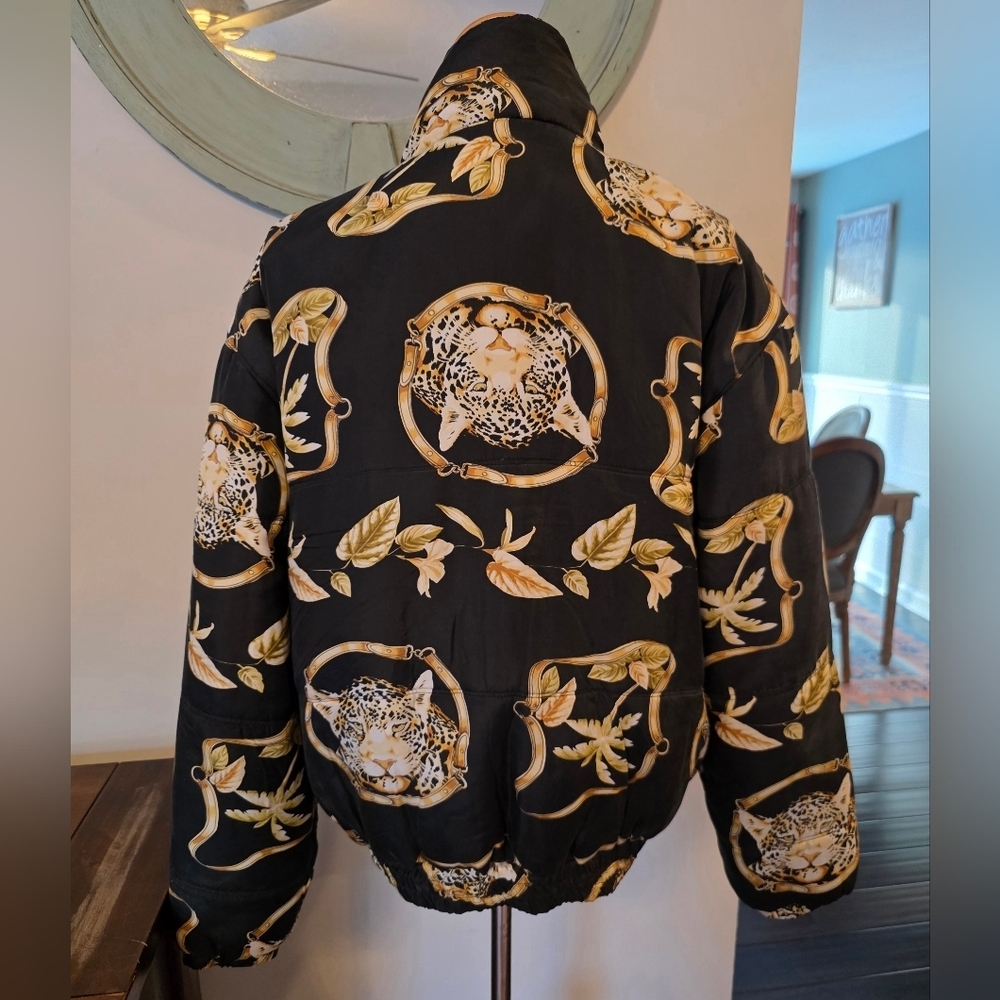 Stunt Vintage Size Small Oversized Silk Zip Leopard Print Jacket Versace Vibes - Picture 5 of 11